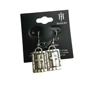 Halle Joy Silver Tone Embrace Cross Earrings